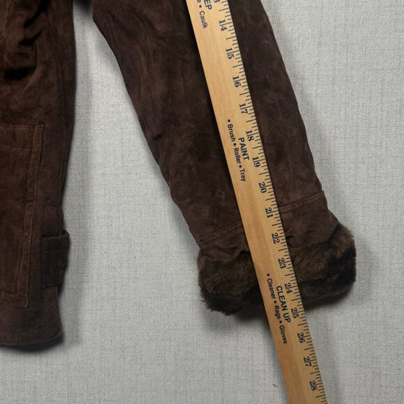 Dennis Basso Leather Coat Faux Fur Trim Button Down Dark Brown - Picture 11 of 13